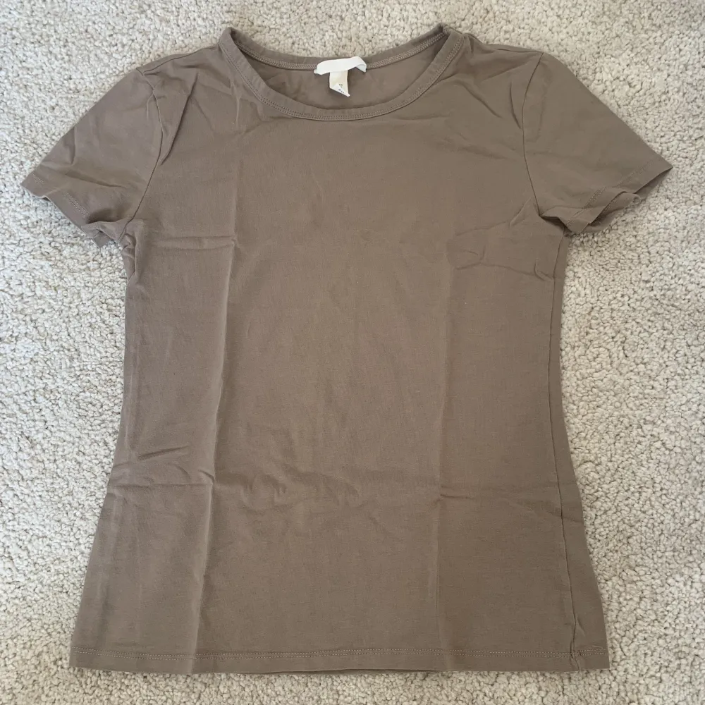 Sjukt snygg beige/brun t-shirt som är från hm. Använd 2 gånger, säljer för att den inte kommer till användning. Storlek S. . T-shirts.