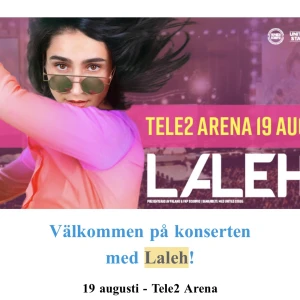 Laleh på Tele2 19 Augusti - Säljer två sittplatser till Laleh på tele2 lördagen 19 Augsti🤍     Köpta för 625 styck, kan säljas billigare vid en snabb affär🤝🏼💘
