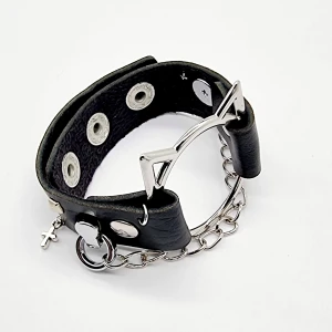 Handgjort armband  - ●Material-zinklegeringar, rostfritt stål, syntetiskt läder. Nickel fri. Armbandslängd: 22cm  [Frakt fri]