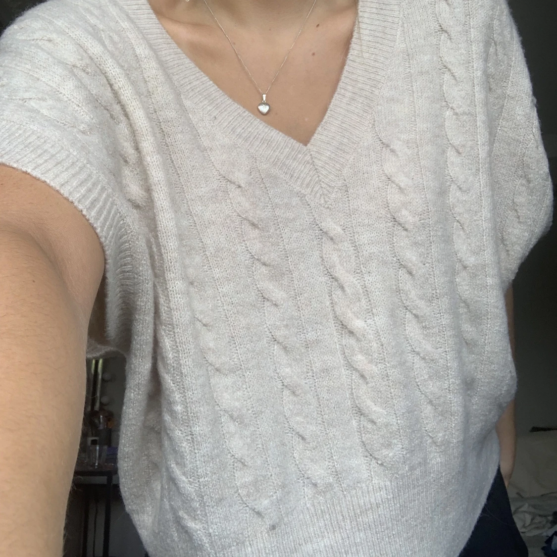 Stickad kortärmad tröja  - 90