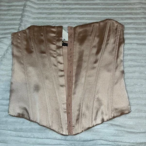 Champagnefärgad satin korsett från Zara - Snygg champagnefärgad korsett från Zara i glansig satin. Toppen har markerade sömmar, hakknäppning framtill och en elegant, figurnära passform