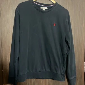 2 st U.S. Polo Assn. tröjor L - Två stilrena crewneck-tröjor från U.S. Polo Assn. i storlek L. En är mörkblå med röd broderad logga på bröstet, den andra är ljusgrå med mörkblå broderad logga. Båda har långa ärmar, rund hals och är tillverkade i mjuk bomullsmix. Perfekta för en clean och avslappnad look.