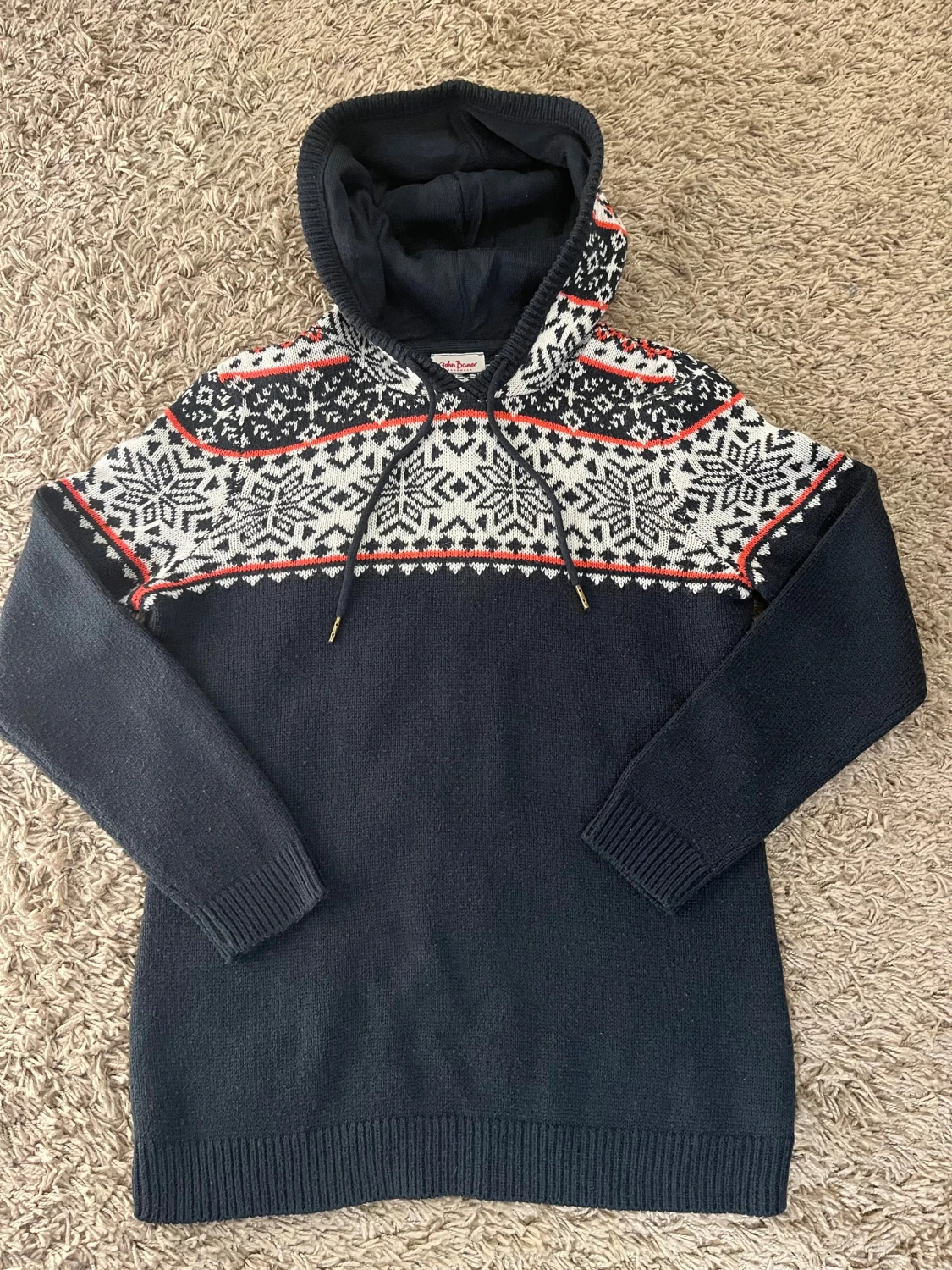 Mörkblå stickad archive hoodie med mönster - 2