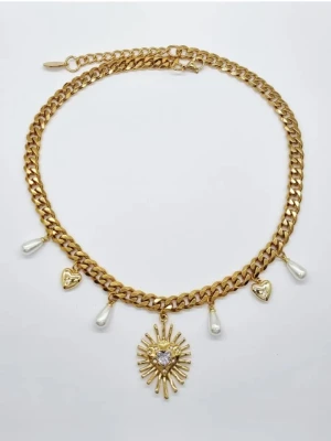 18K guldpläterat halsband med hjärta och pärlor  - Material-18K guldpläterat rostfritt stål 304 och Zirconia kristall. Kedjetjocklek-7mm. Högkvalitativt #14