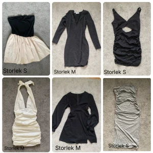 Klänningar - Säljes i paket men också individuellt! Bara att skriva vilken/ vilka man vill köpa!❣️Dem flesta är knappt använda alls, så alla är i jättebra skick!                     100kr för 1                                                                     180kr för 2                                                                     (Det är egentligen en bild men fick dela upp den i två för att få plats så dem tre första i andra bilden är samma som dem tre sista i första bilden)
