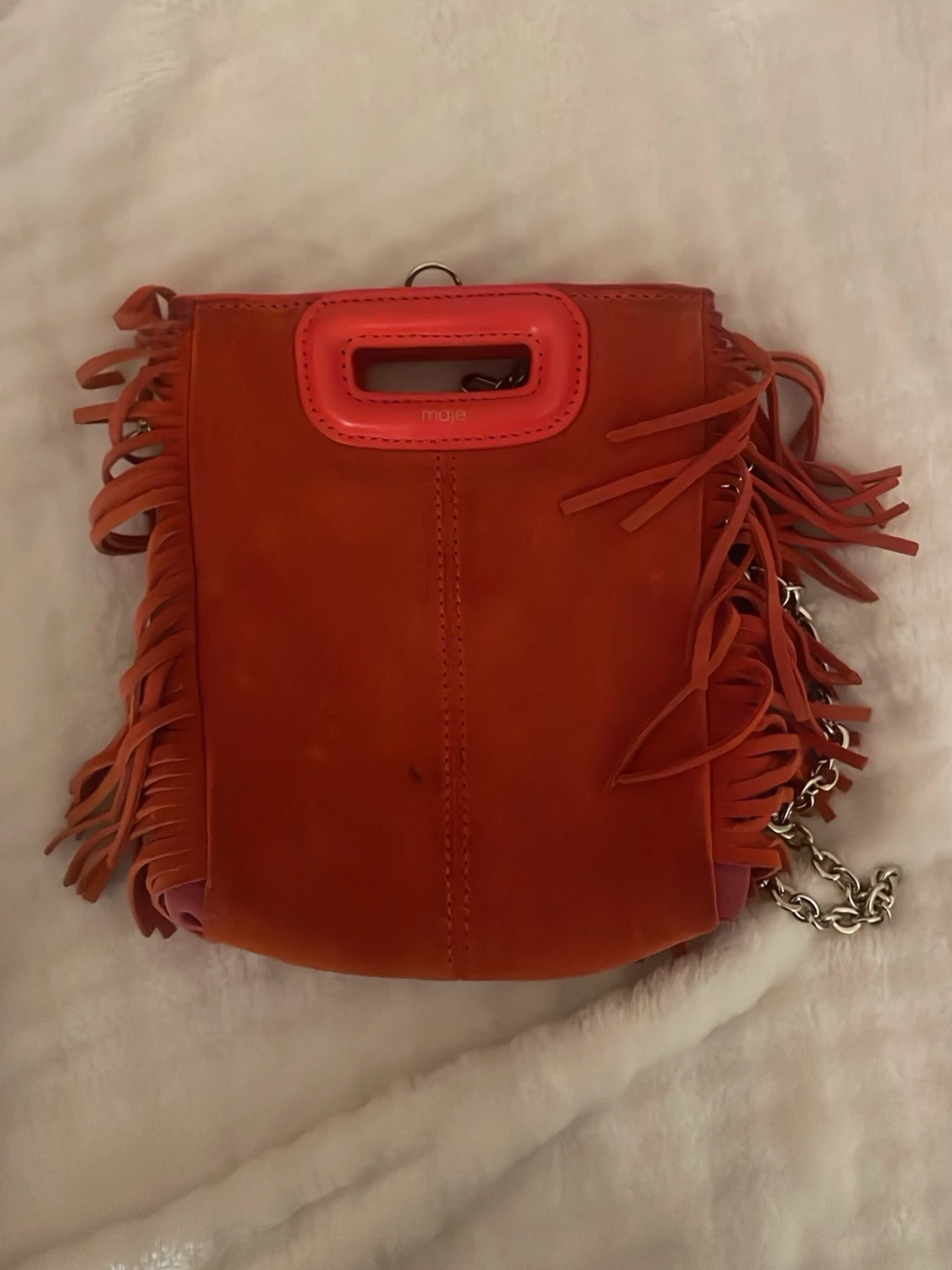 Orange axelväska med fransar från Maje - 3