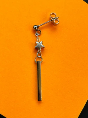 By prisförslag - 1 st Silvrig örhänge med stjärndetalj och stav - 1 st silvrigt örhänge med coolt hängande stjärndetalj och en avlång stav. Örhänget har minimalistisk design och är gjort i metall med blank finish. Perfekt för dig som gillar stilrena accessoarer med en liten twist.