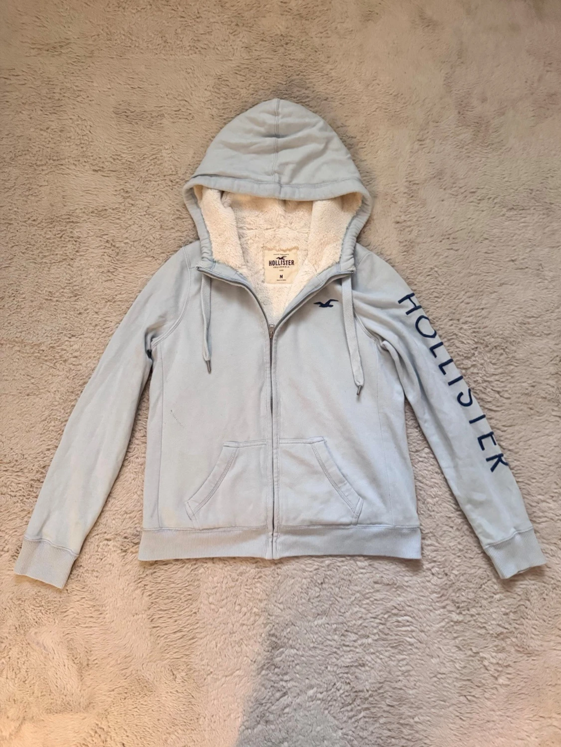 Ljusblå zip up Hoodie Hollister fodrad