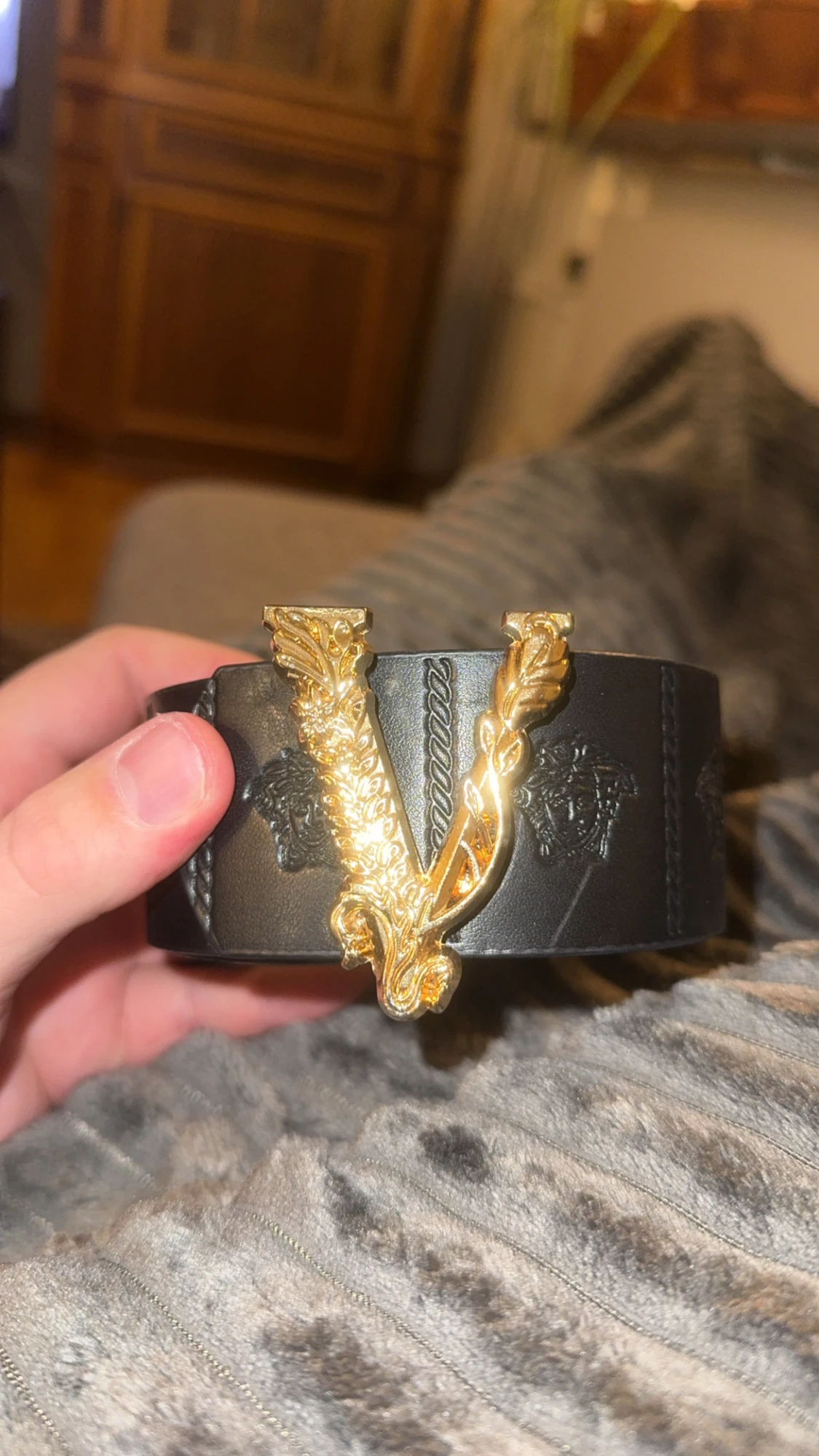 Versace svart skärp med guldspänne - 2