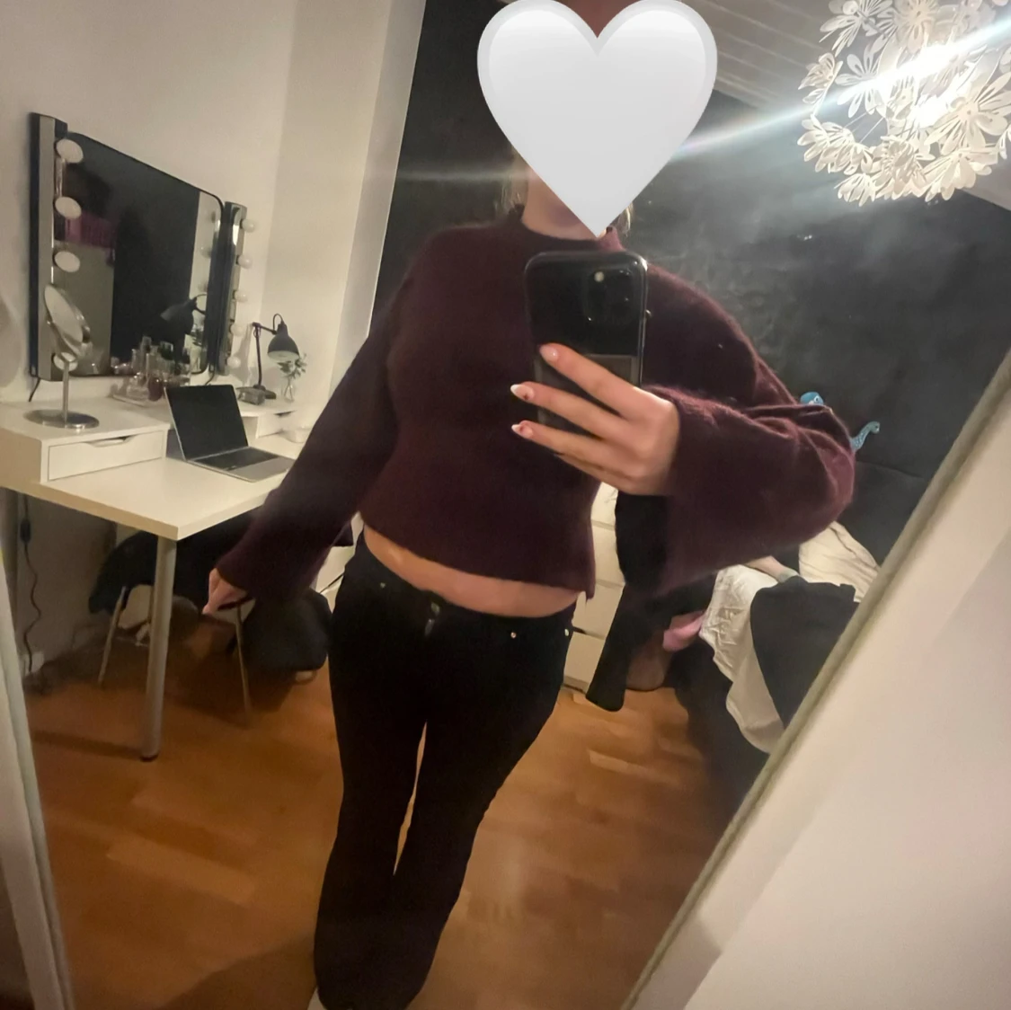 Vinröd croppad stickad tröja - 2