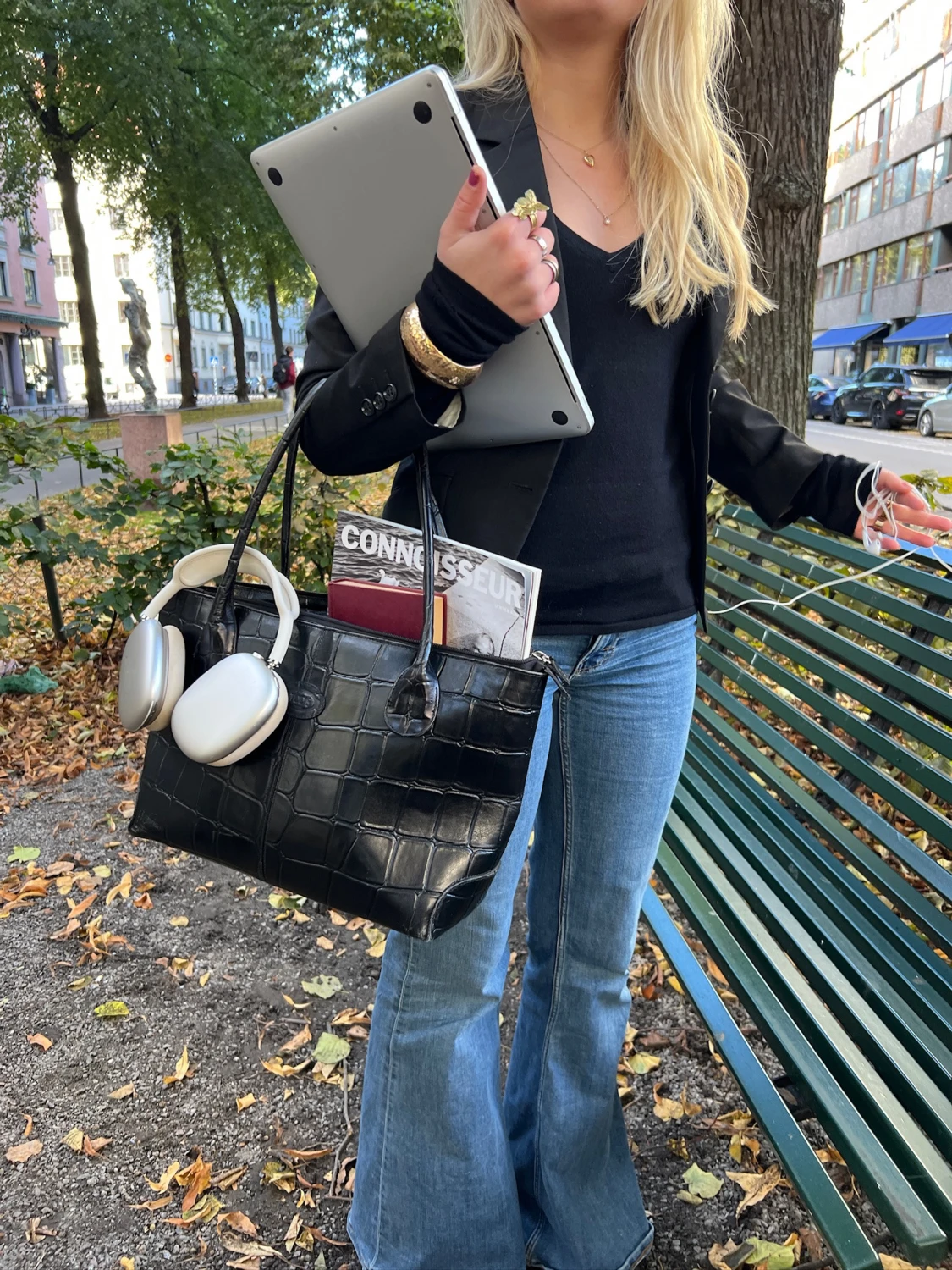 Svart croco handväska - 1
