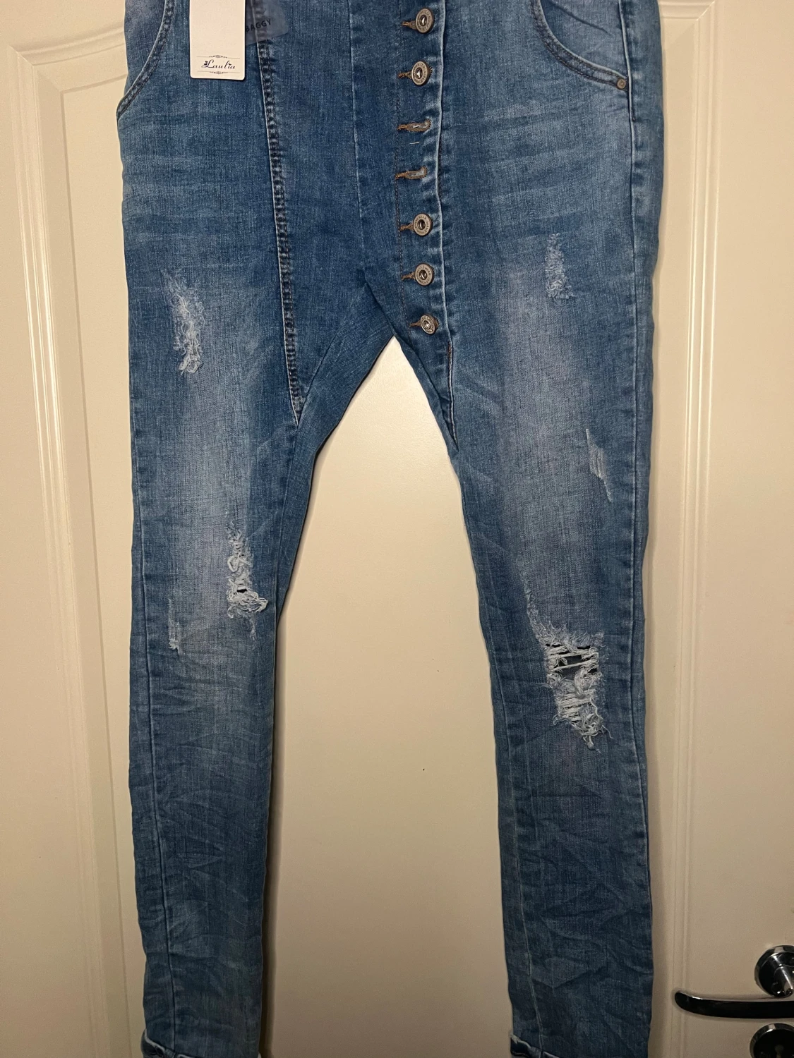 Blå skinny jeans med knappar, L/40 - 2