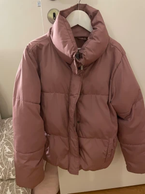 Rosa pufferjacka från 157 - Säljer en fluffig rosa pufferjacka från 157 med hög krage och dragkedja samt tryckknappar. Jackan har en clean look och är fodrad med mjuk fleece på insidan. Perfekt för kalla dagar och riktigt skön att bära.