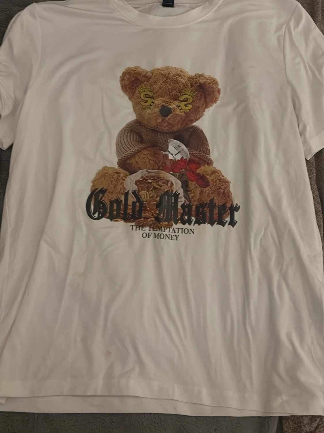 Vit t-shirt med björntryck Gold Master