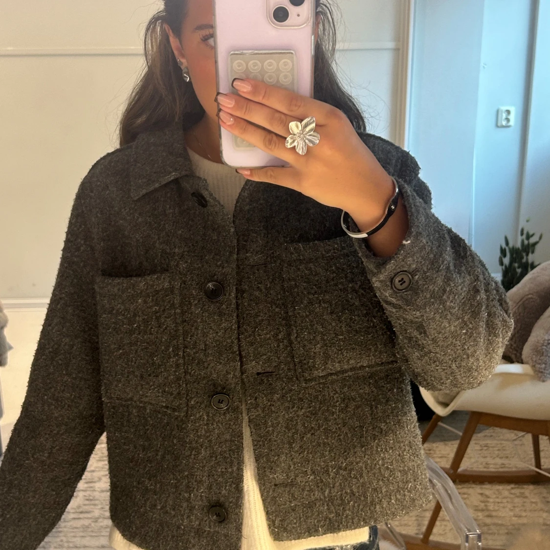 Grå overshirt från H&M i ullmix