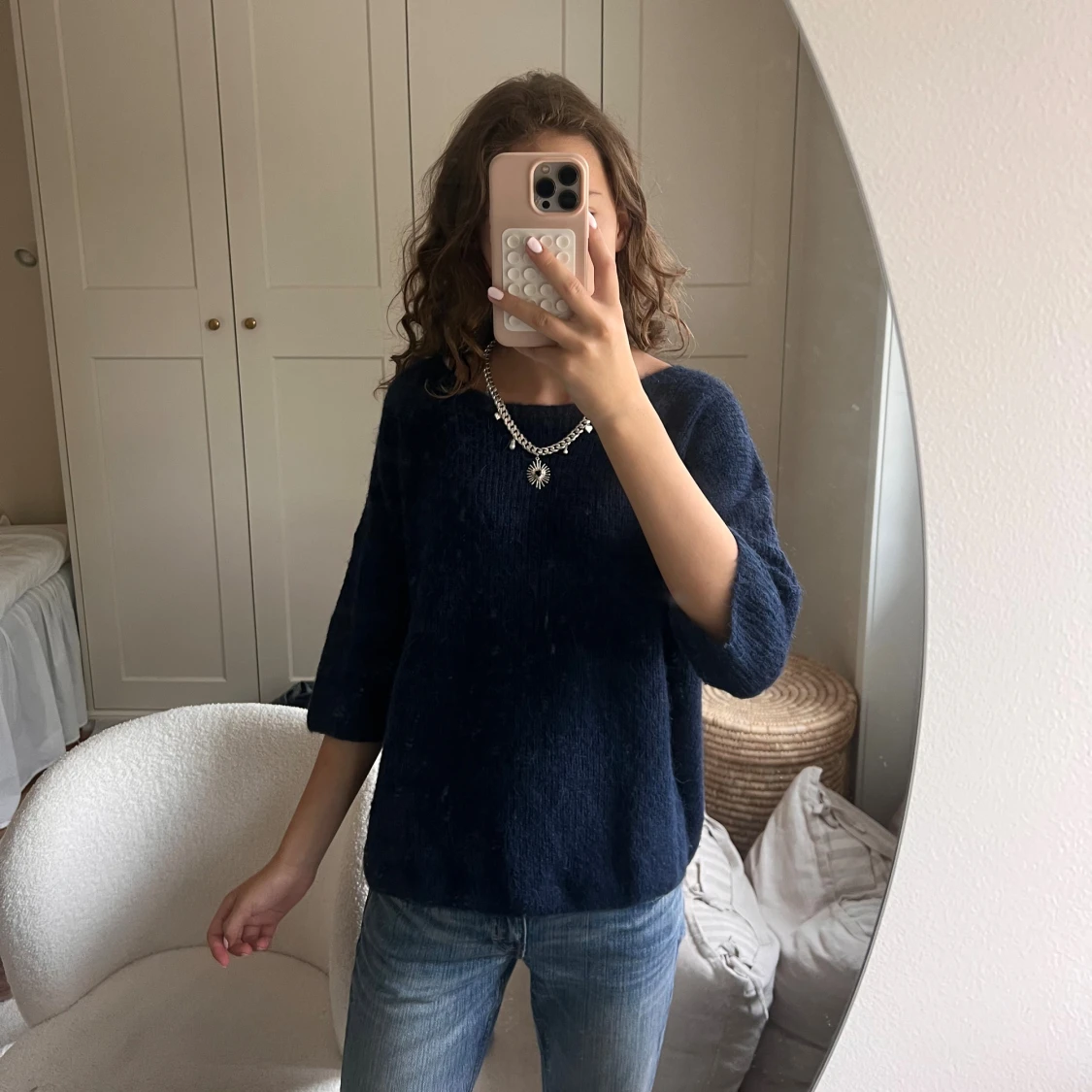 Stickad tröja med trekvartsärm - 1