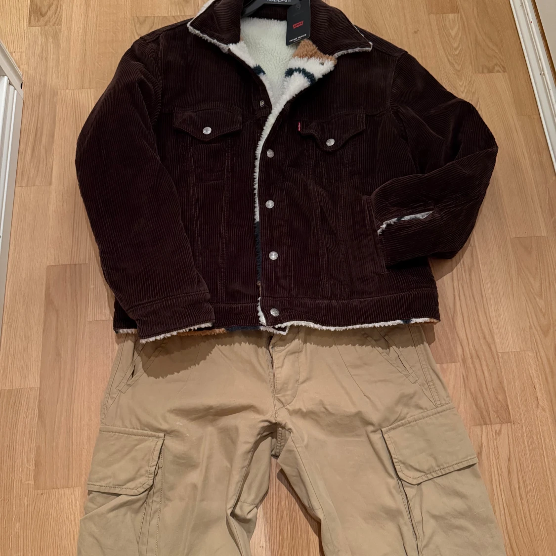 Reversibel vintage Levi's teddyjacka / manchesterjacka brun och vit  - 1