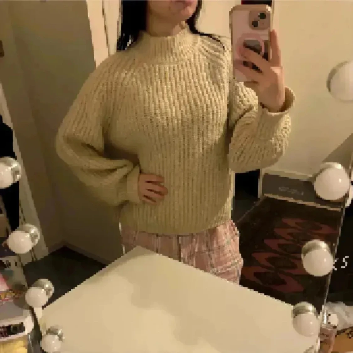 Beige ribbad stickad tröja PIECES - 4