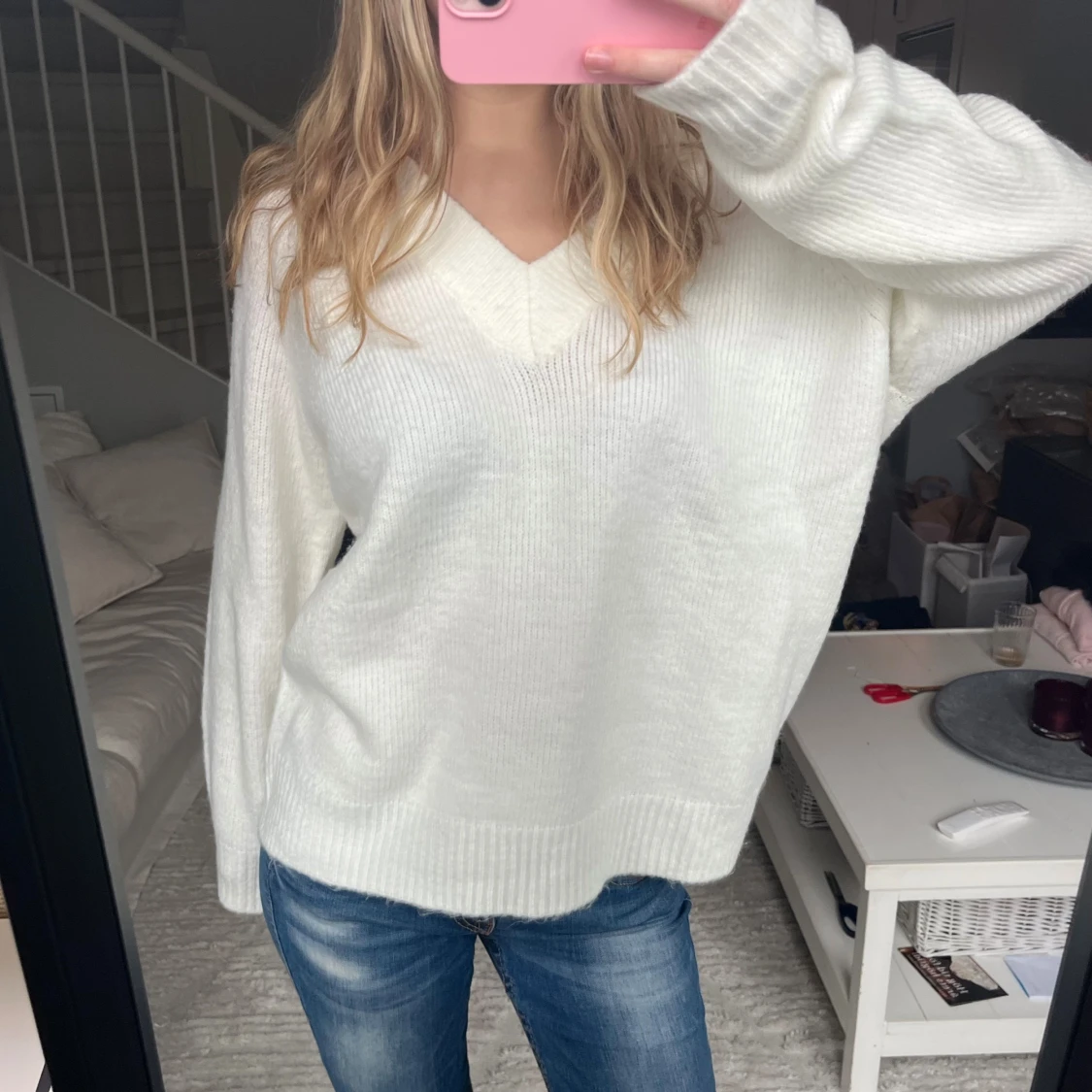 Vit stickad oversized tröja - 1