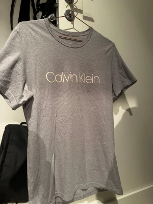 Grå t-shirt från Calvin Klein - Snygg grå t-shirt från Calvin Klein med klassisk logga tryckt i vitt över bröstet. T-shirten har rund hals och korta ärmar, perfekt för en clean och enkel stil. Materialet är mjuk bomull som känns skönt mot huden.