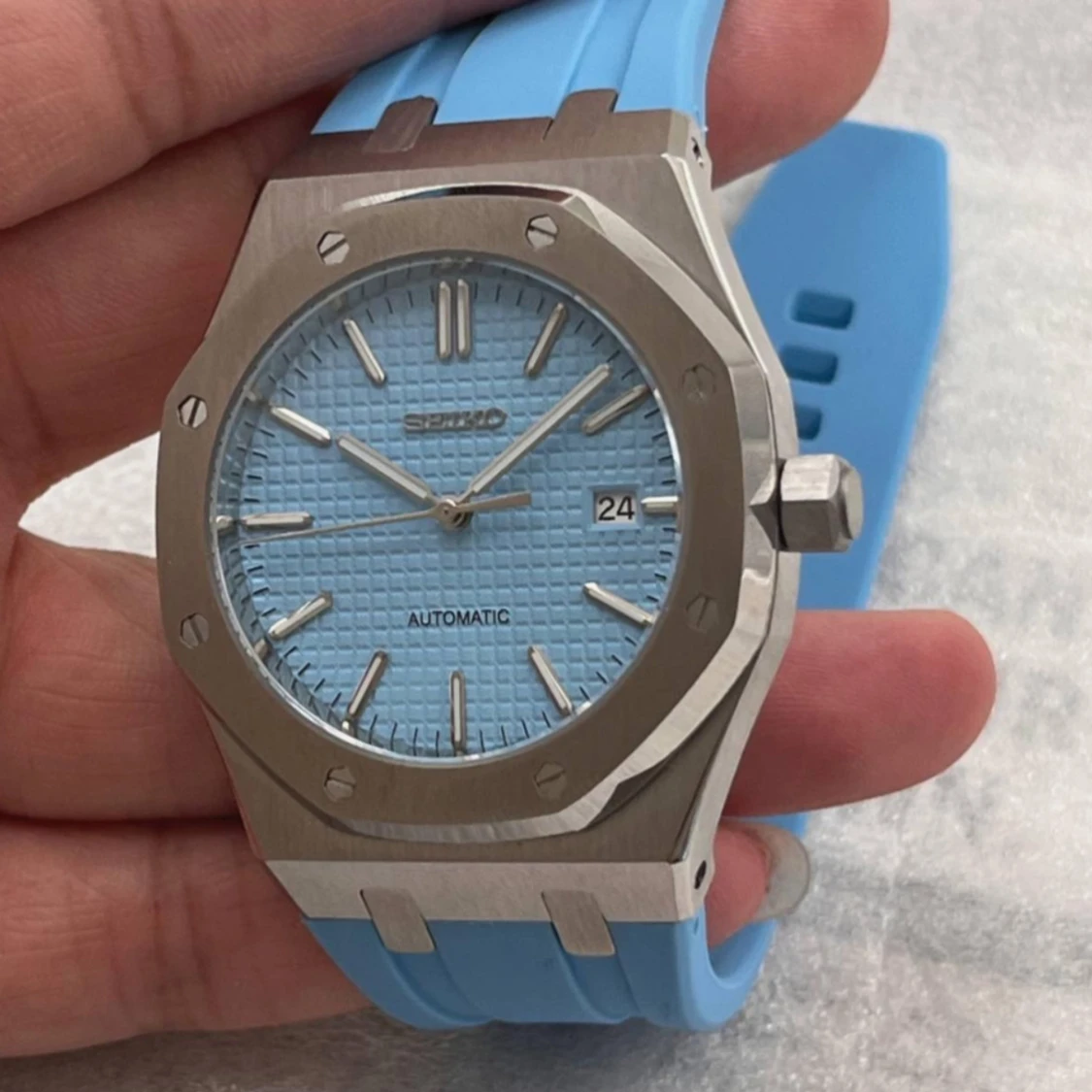 Seikmod Royal oak lightblue rubber strap - 1