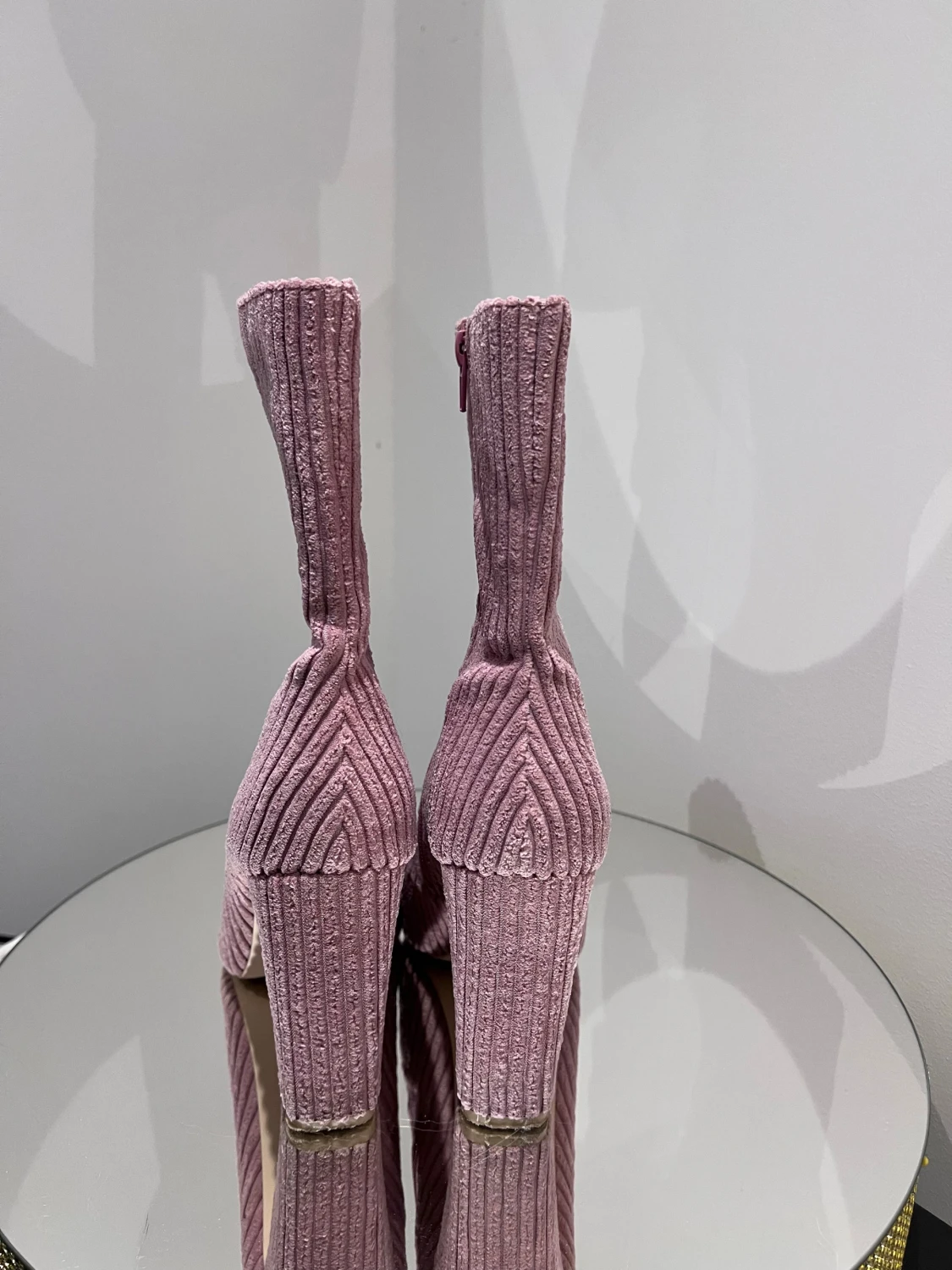 Rosa ribbade stövletter med klack - 3