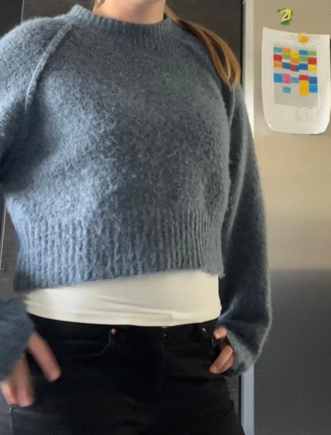 Blå croppad stickad tröja - 2