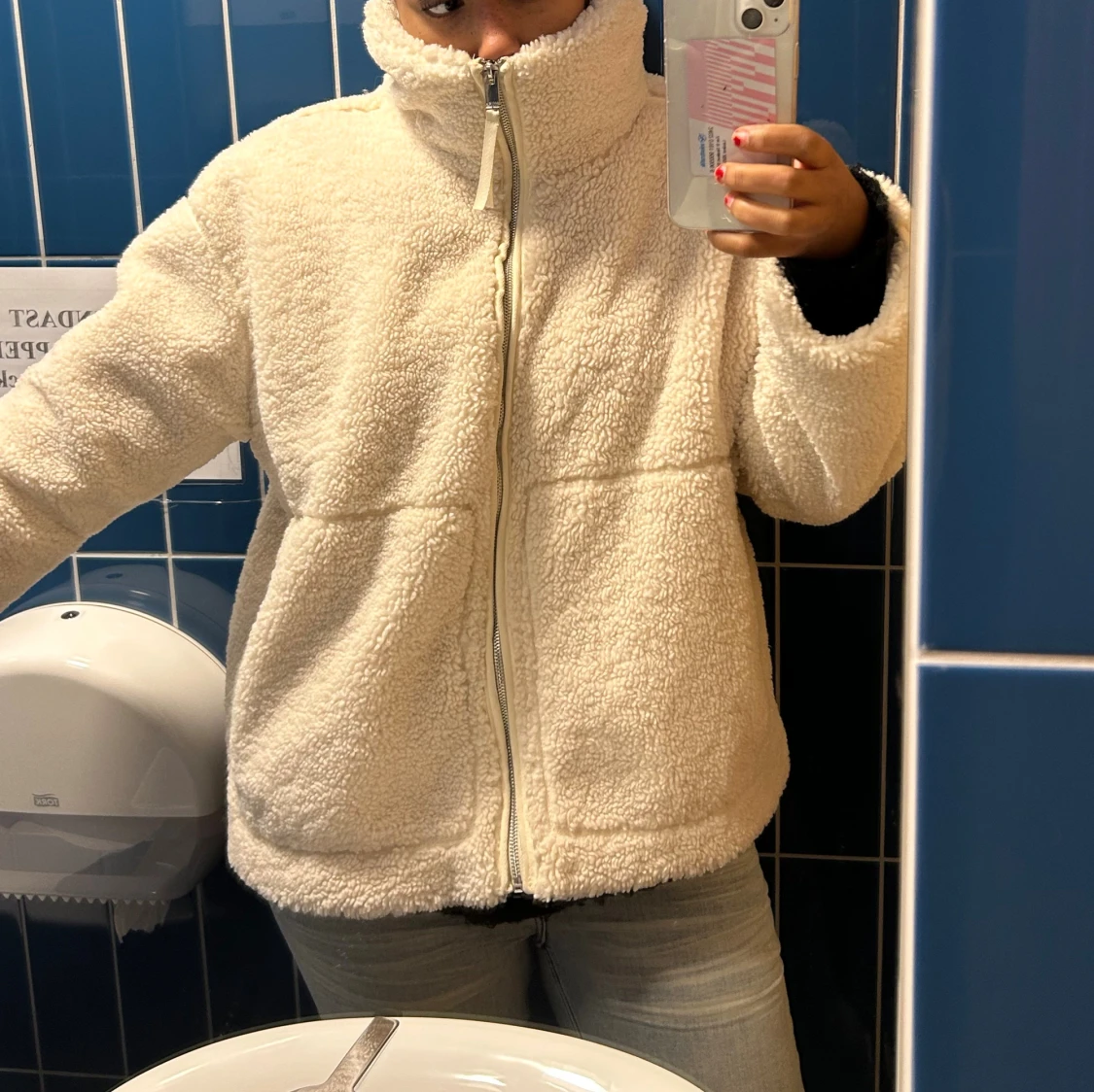 Vit teddyjacka med dragkedja - 1