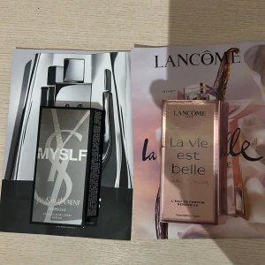 Två exklusiva parfymprover 1,2 ml - Upptäck två populära dofter: YSL MYSLF L'Absolu och Lancôme La vie est belle Vanille Nude. Båda proverna innehåller 1,2 ml och är perfekta att ta med i väskan. Ingredienser och tillverkningsland finns på förpackningen.
