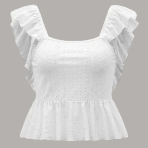 Vit blus med volang - Vit blus med fin brodering och volangdetaljer 