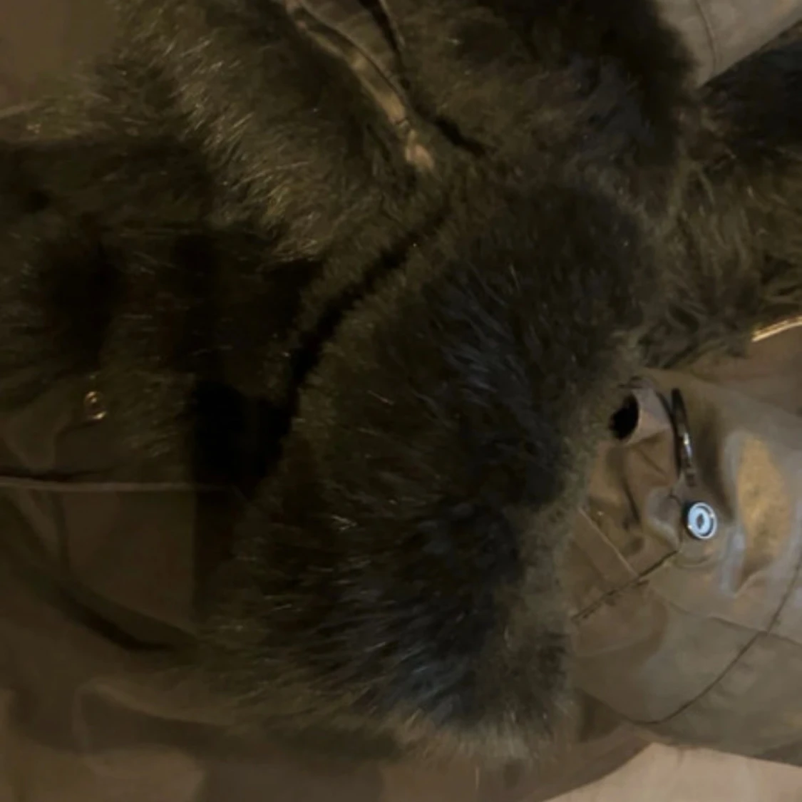 Svart pälsjacka med fluffig krage - 1