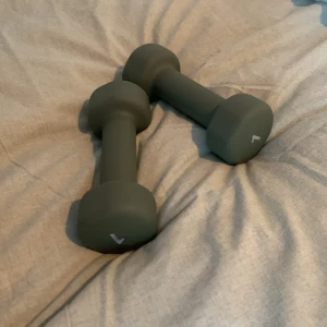 Söker rosa/lila/vita 1kg hantlar (par)  - Byter ett par gröna 1 kg hantlar i mycket fint skick. Perfekta för hemmaträning, rehab eller lättare styrketräning. Bekvämt grepp och slitstark yta. Inga synliga skador eller slitage.