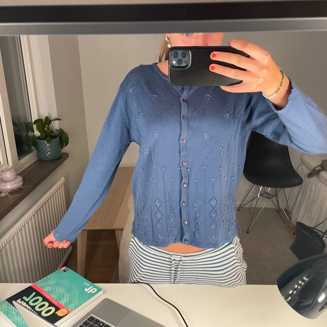 Blå broderad kofta från D&D Collection - 1