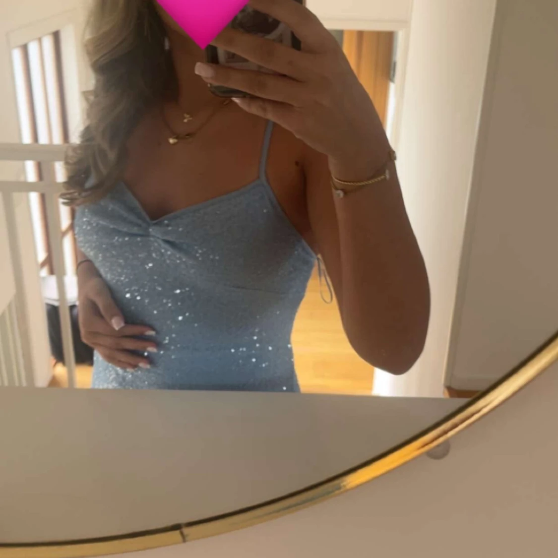 Ljusblå glittrig långklänning - 2