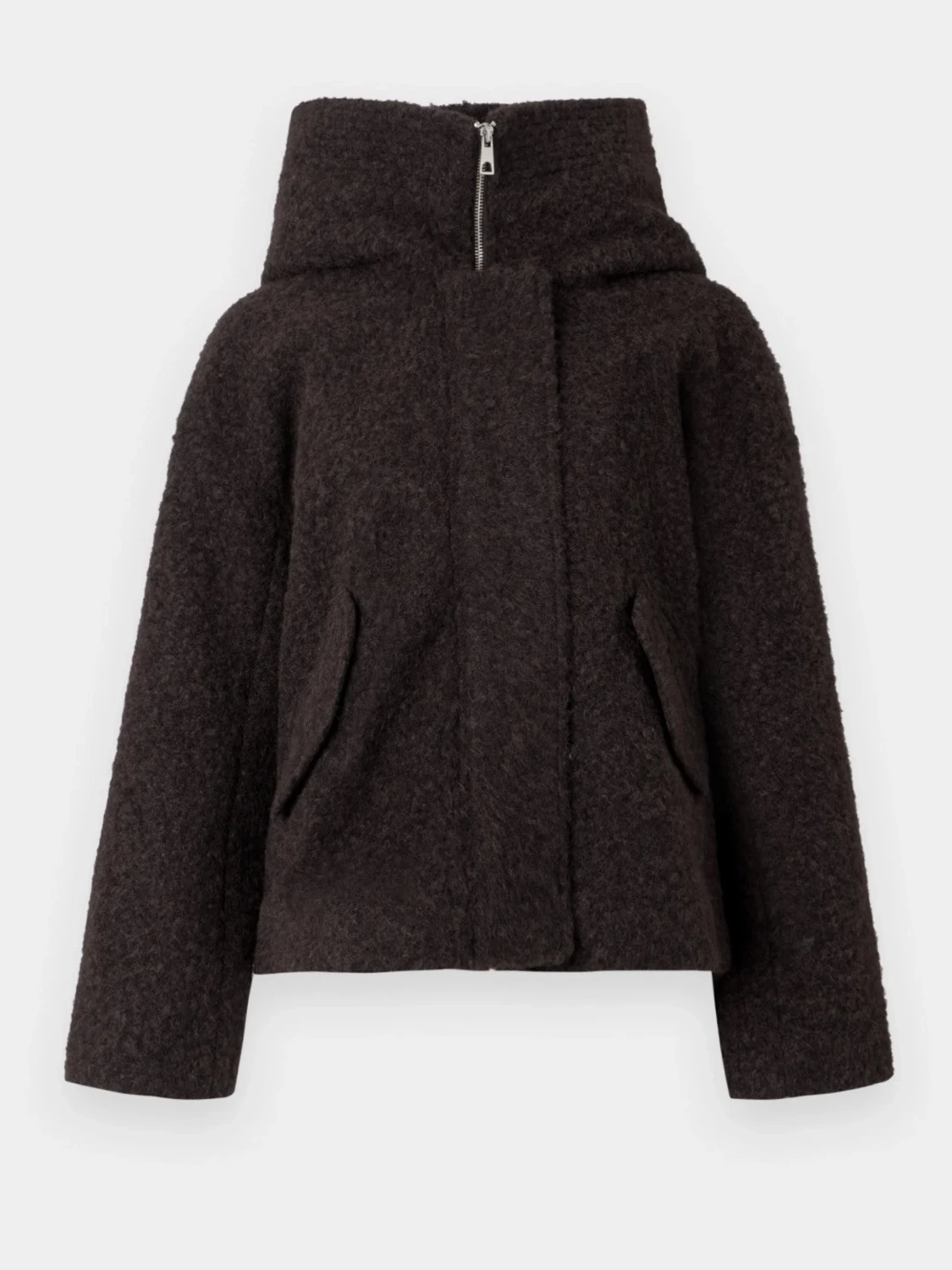 Mörkbrun teddyjacka med huva