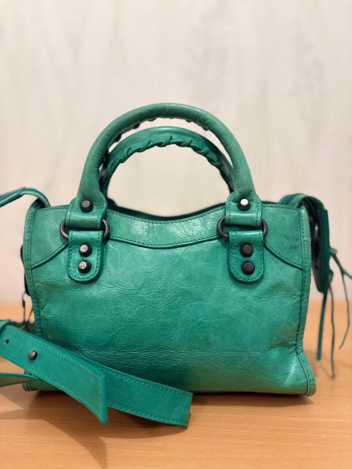 Grön handväska i skinn - 6