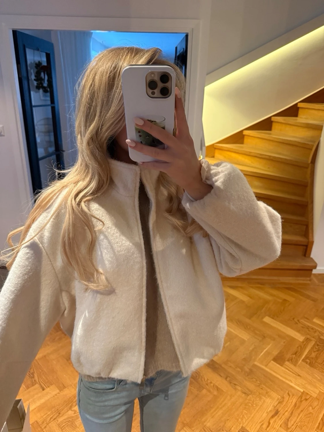 Vit teddyjacka med dragkedja - 3