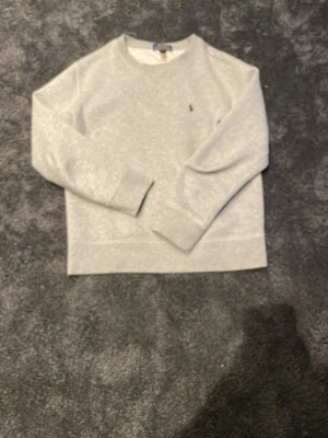Grå sweatshirt från Polo Ralph Lauren - Snygg grå sweatshirt från Polo Ralph Lauren med klassisk rund hals och broderad marinblå logga på bröstet. Tröjan har ribbade muddar vid ärmslut och nederkant, och är tillverkad i mjuk bomullsmix som är perfekt för kyliga dagar. Ställ så mycket frågor ni vill🌟