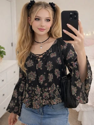 Abercrombie & Fitch strl S/M vintage Y2K blus volang - Superfin vintage blus äkta Y2K. Unik och du blir ensam om denna! Strl S men är luftig så passar även en M. 