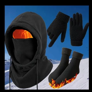 Svart fleecehuva med snörning - Säljer en svart fleecehuva med snörning som täcker både huvud och ansikte. Perfekt för kalla vinterdagar och skidbacken. Huvan är mjuk och värmande med en enkel, sportig design.