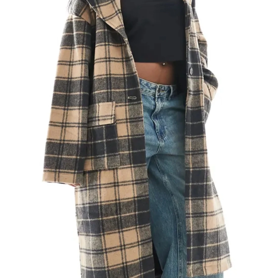 Rutig beige och svart kappa - 4
