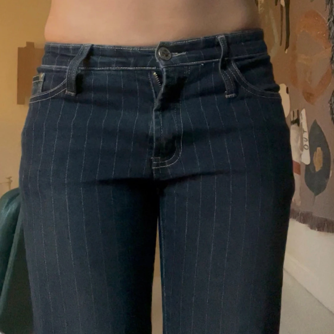 Mörkblå bootcut jeans med ränder - 2