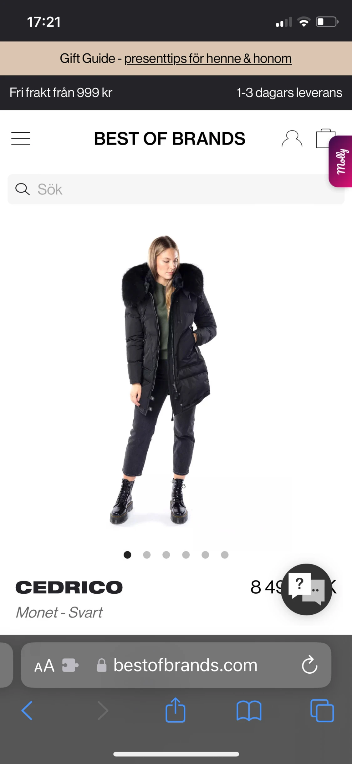 Svart pufferjacka med fuskpäls från Cedrico - 5