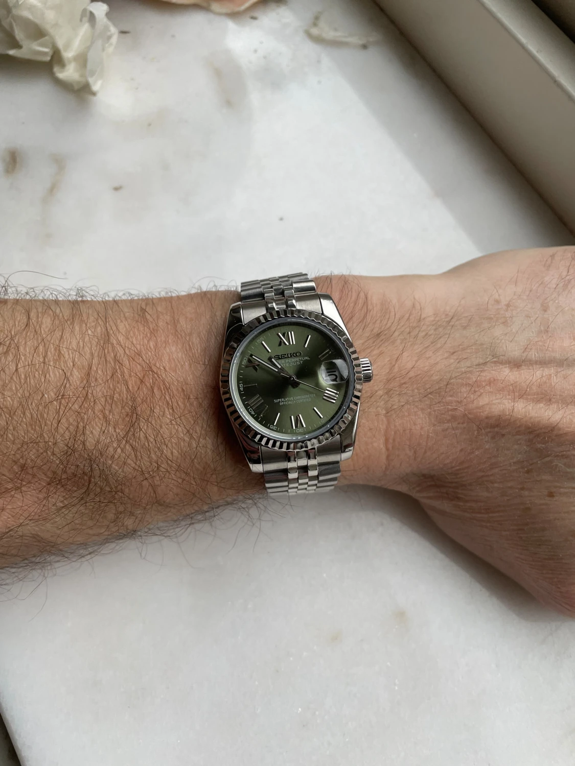 Olive Green Date-just Seiko Mod - 5