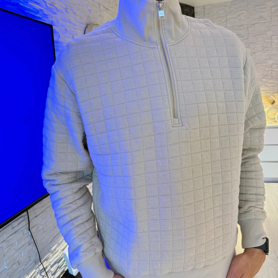 Beige quiltad half zip tröja - 4