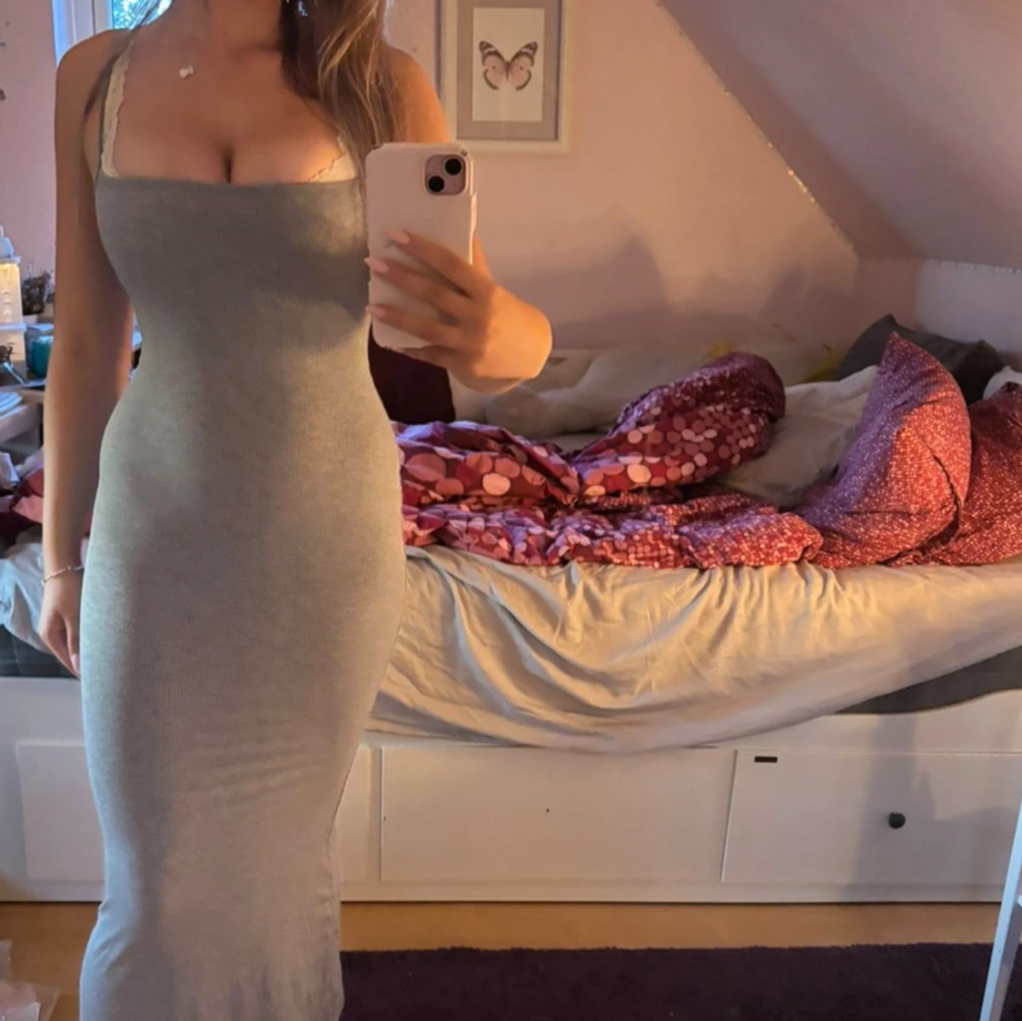 Skins Grå tight långklänning