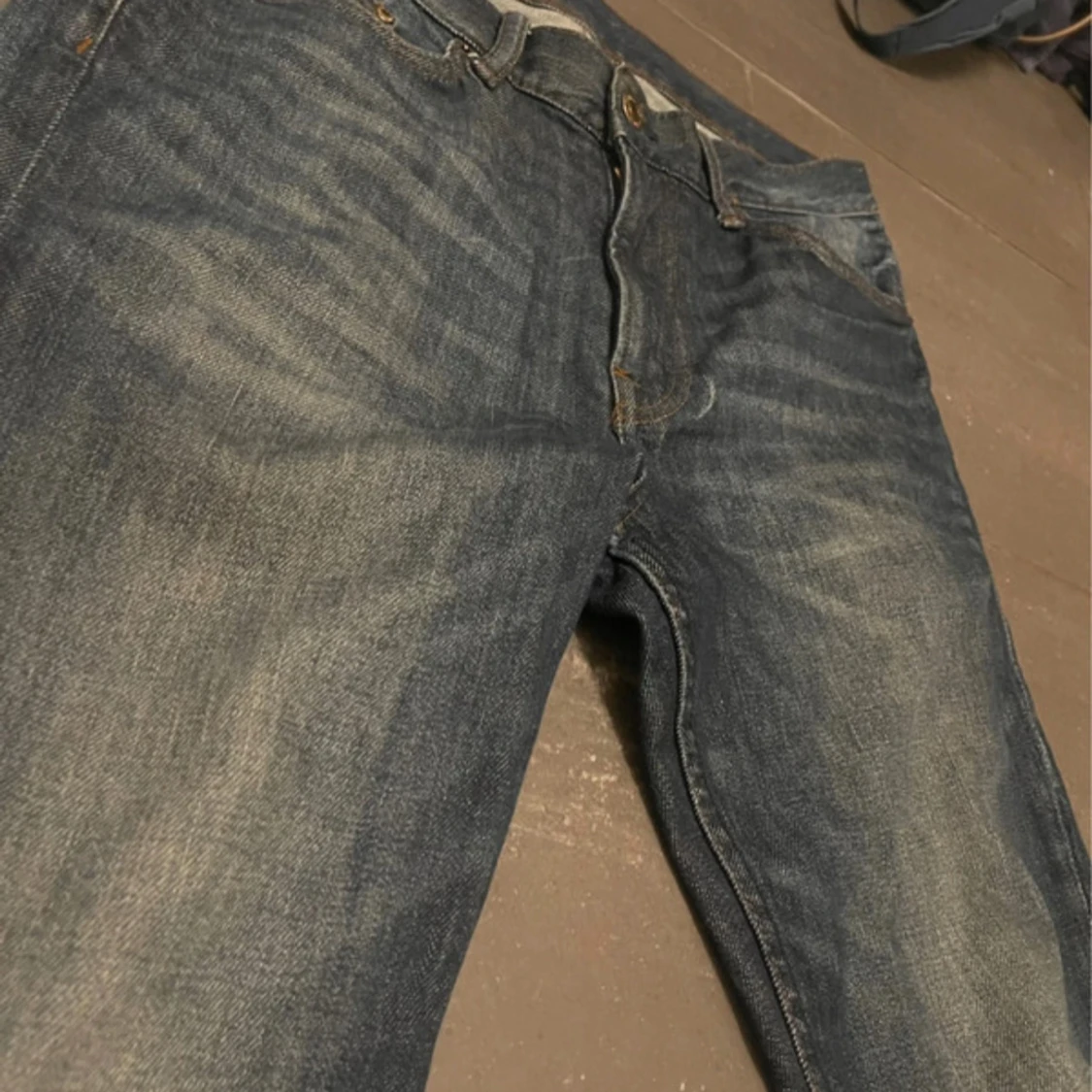 Vintage washed Slim fit jeans i mörkblå denim - 4