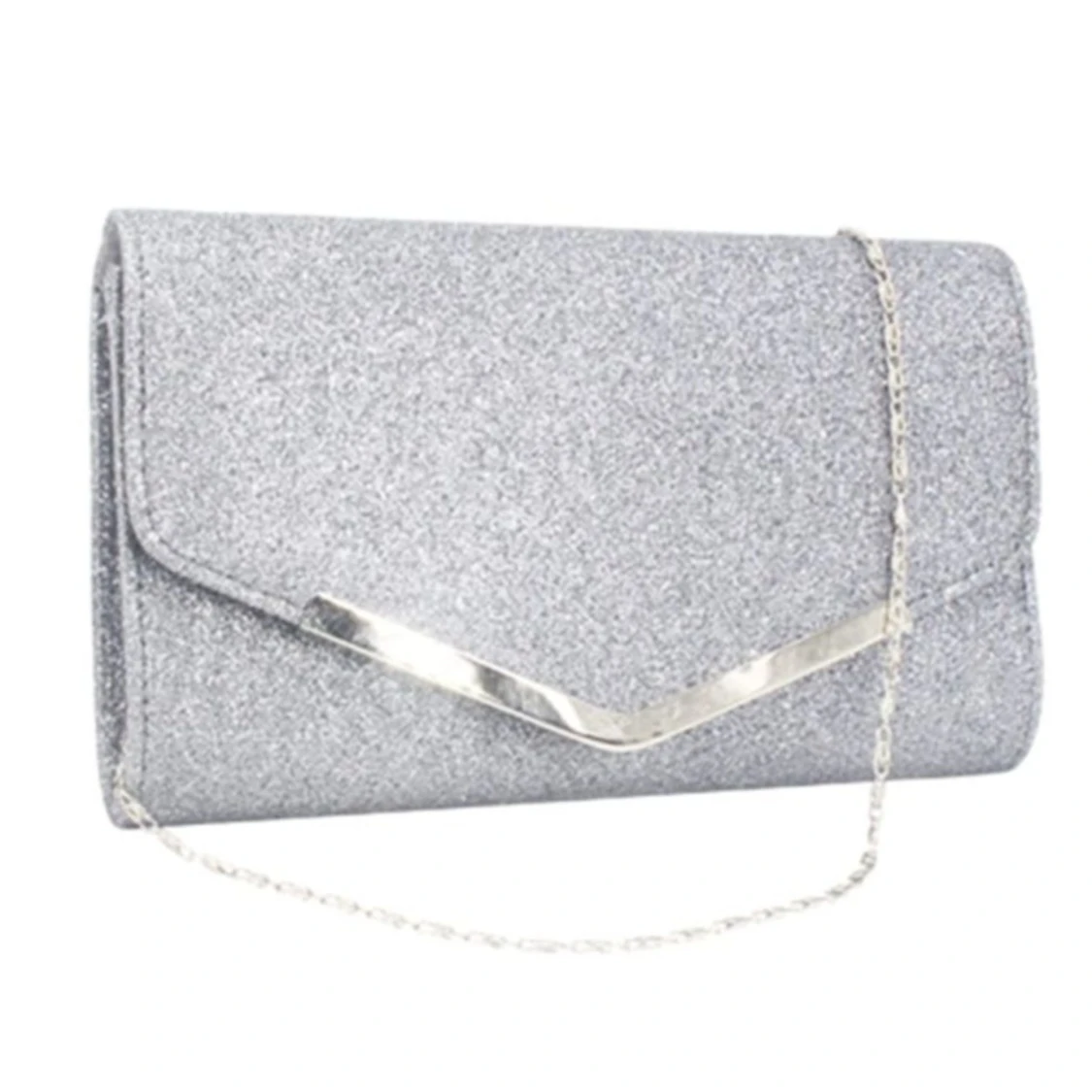Glittrig silver kuvertväska med kedja