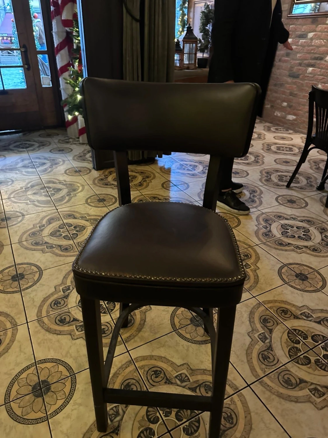 Barstol med ryggstöd, mörkbrun konstläder