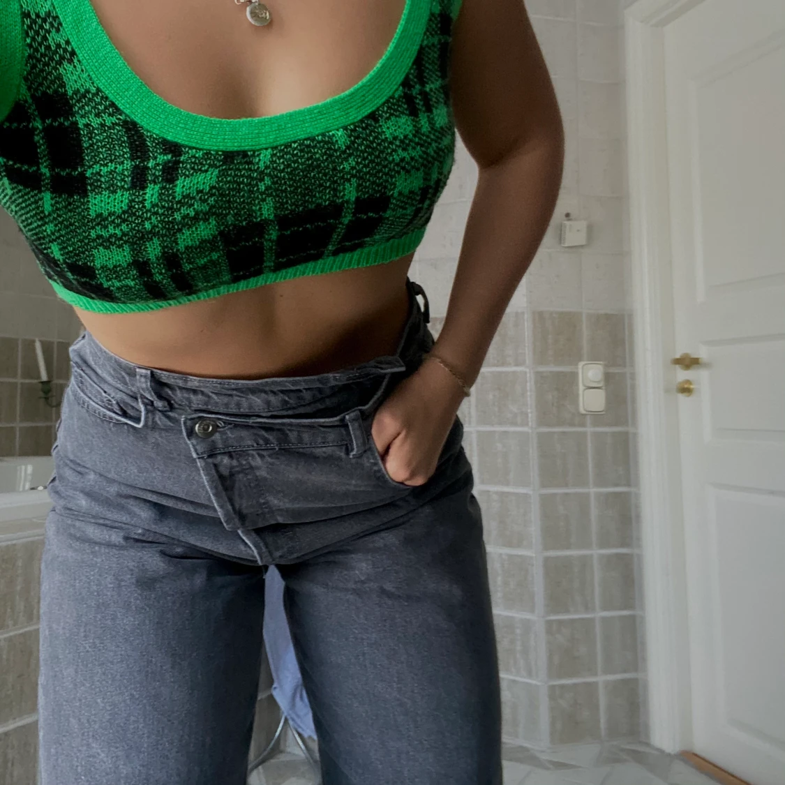 Grön- & svartrutigt linne